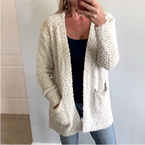 Off White Popcorn Texture Open Cardigan - Picture 2 of 9